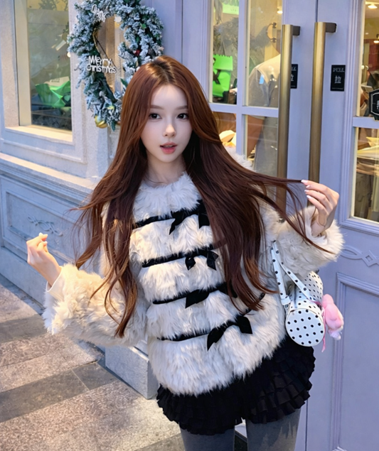 Black Ribbon Far Coat/ブラックリボンファーコート