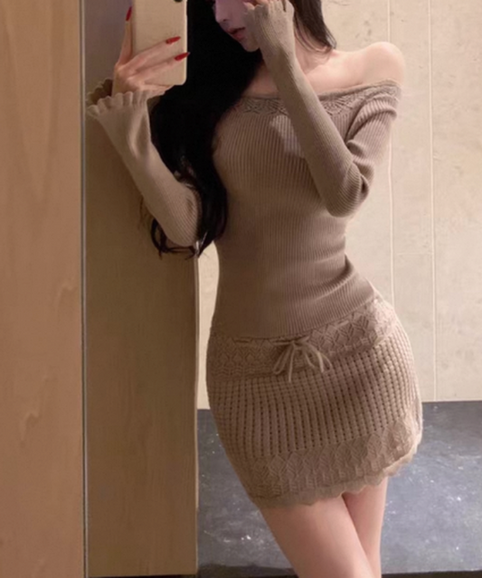 Crochet Knit Off-Shoulder One-Piece / クロシェニットオフショルダーワンピース