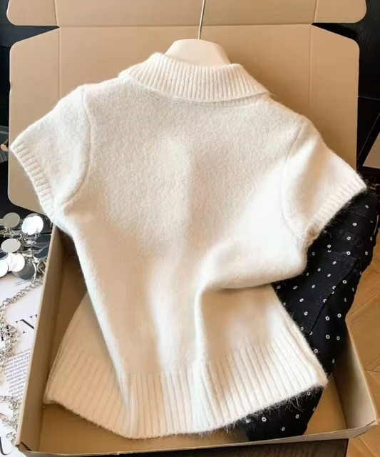 French Polo Knit Top / フレンチポロニットトップス