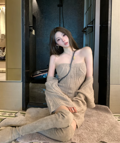 Knit Cardigan＋Strapless Knit OP　