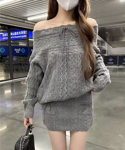 Off-Shoulder Ribbon Knit Setup / オフショルダーリボンニットセットアップ