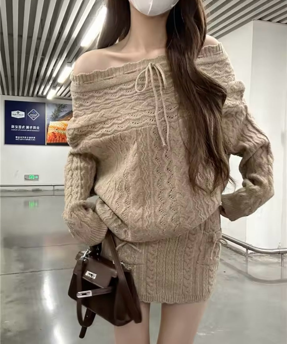 Off-Shoulder Ribbon Knit Setup / オフショルダーリボンニットセットアップ