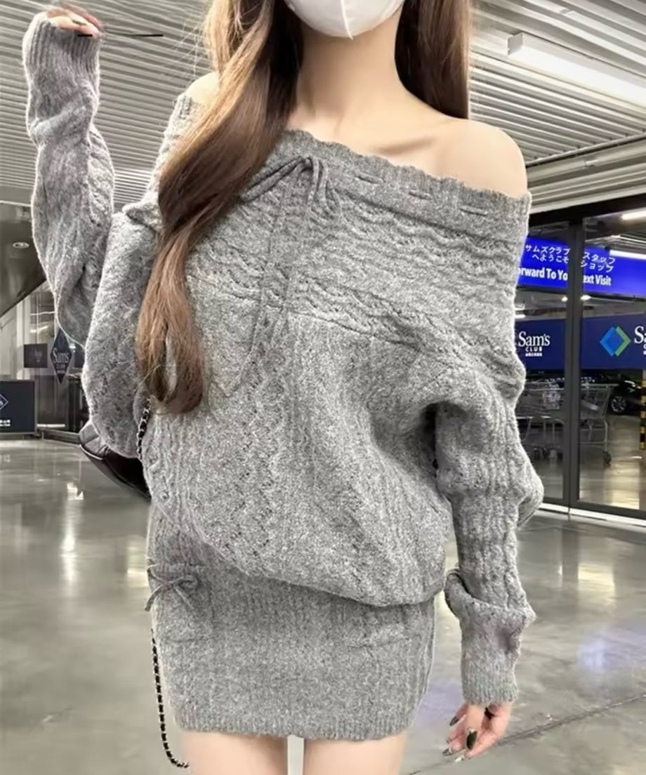 Off-Shoulder Ribbon Knit Setup / オフショルダーリボンニットセットアップ