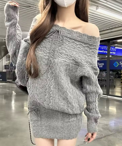Off-Shoulder Ribbon Knit Setup / オフショルダーリボンニットセットアップ