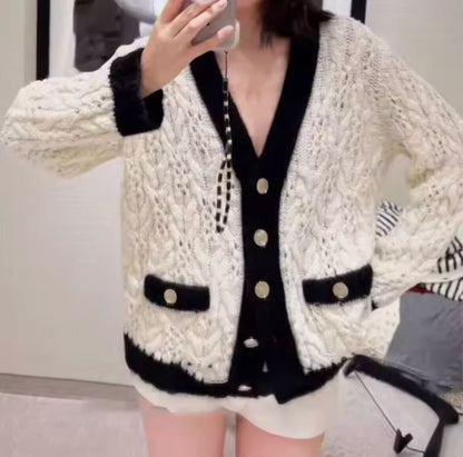Classic Bicolor Knit Cardigan