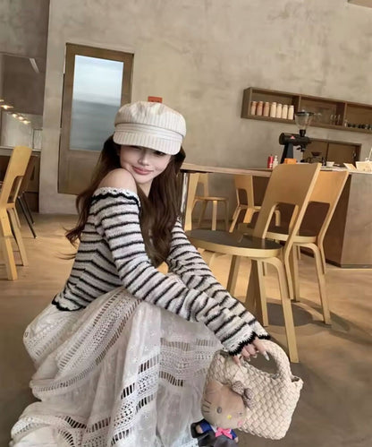 Boarder Off Shoulder Knit＋White Skart / ボーダーオフショルダーニット＋ホワイトスカート
