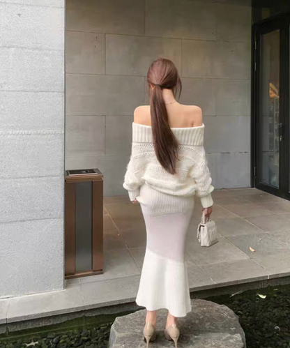 Rhinestone Bijou Off-Shoulder Knit / ラインストーンビジューオフショルダーニット