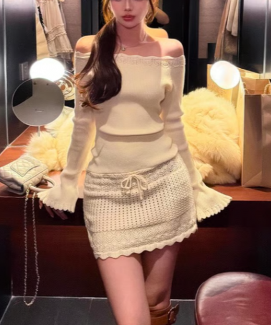 Crochet Knit Off-Shoulder One-Piece / クロシェニットオフショルダーワンピース