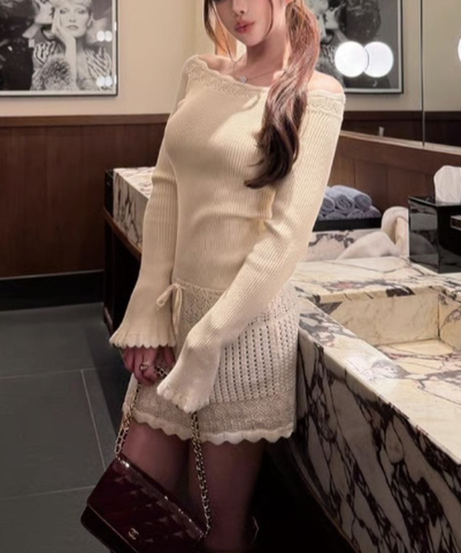 Crochet Knit Off-Shoulder One-Piece / クロシェニットオフショルダーワンピース