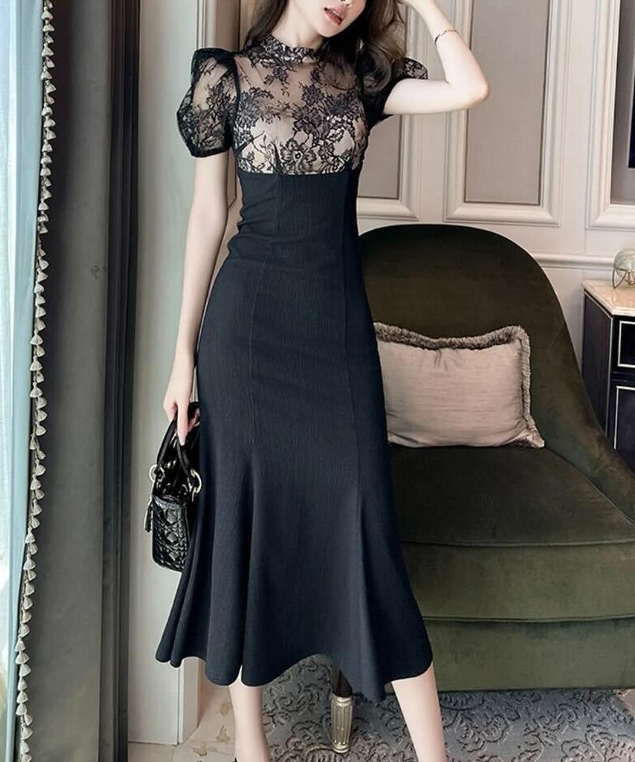 Elegant Sheer Lace Dress / エレガントシアーレースドレス