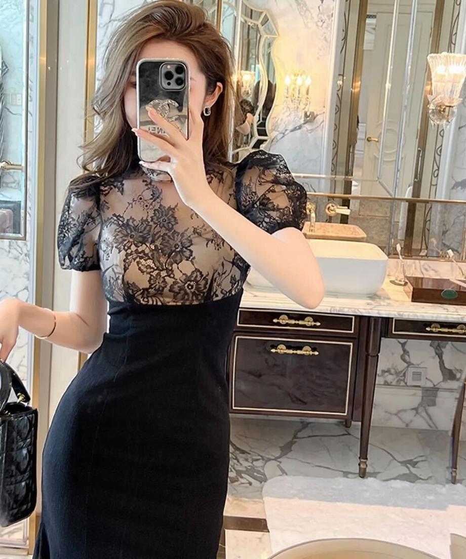 Elegant Sheer Lace Dress / エレガントシアーレースドレス
