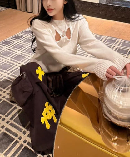 White Ribbon Knit Sweater /ホワイトリボンニットセーター