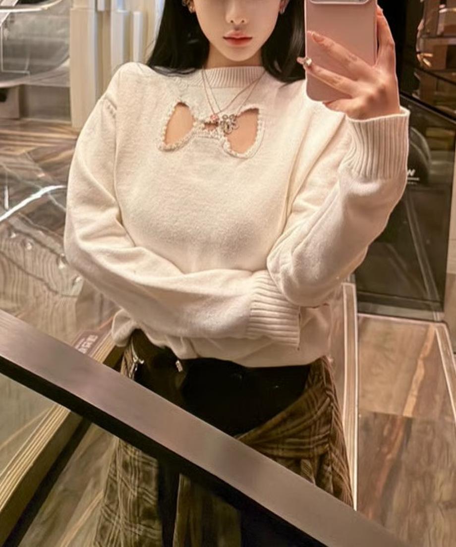 White Ribbon Knit Sweater /ホワイトリボンニットセーター