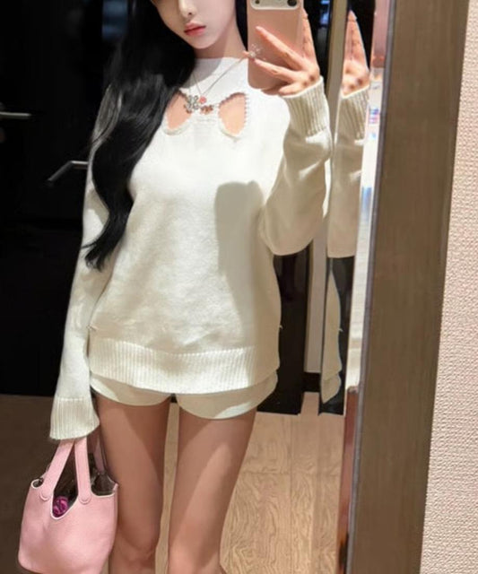 White Ribbon Knit Sweater /ホワイトリボンニットセーター