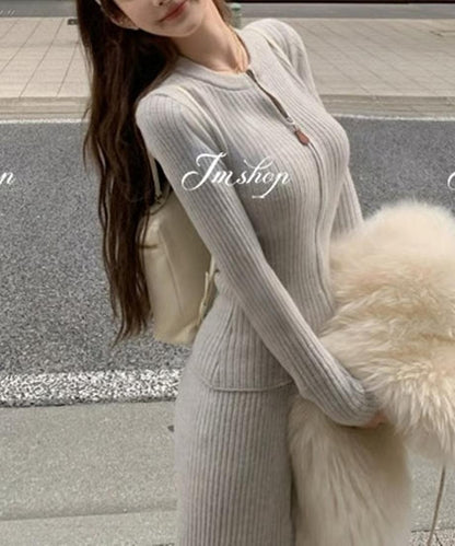 Knit Zipper Setup【Gray、White】/ ニットジッパーセットアップ