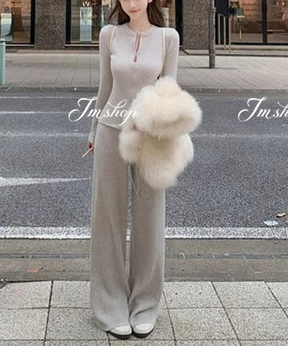 Knit Zipper Setup【Gray、White】/ ニットジッパーセットアップ
