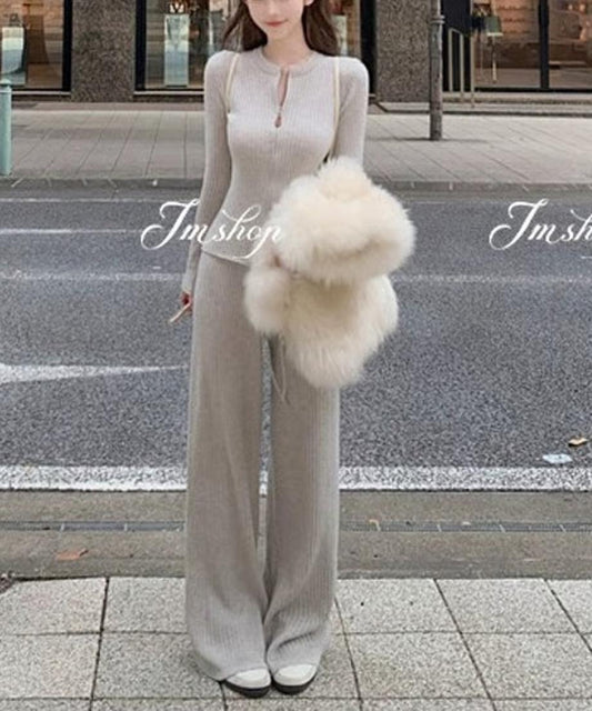 Knit Zipper Setup【Gray、White】/ ニットジッパーセットアップ