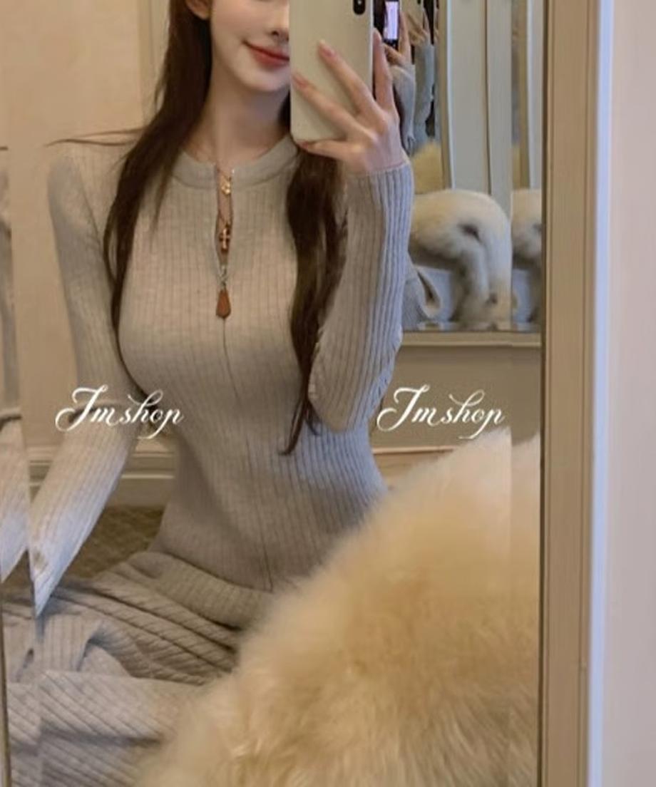 Knit Zipper Setup【Gray、White】/ ニットジッパーセットアップ