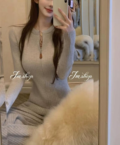 Knit Zipper Setup【Gray、White】/ ニットジッパーセットアップ
