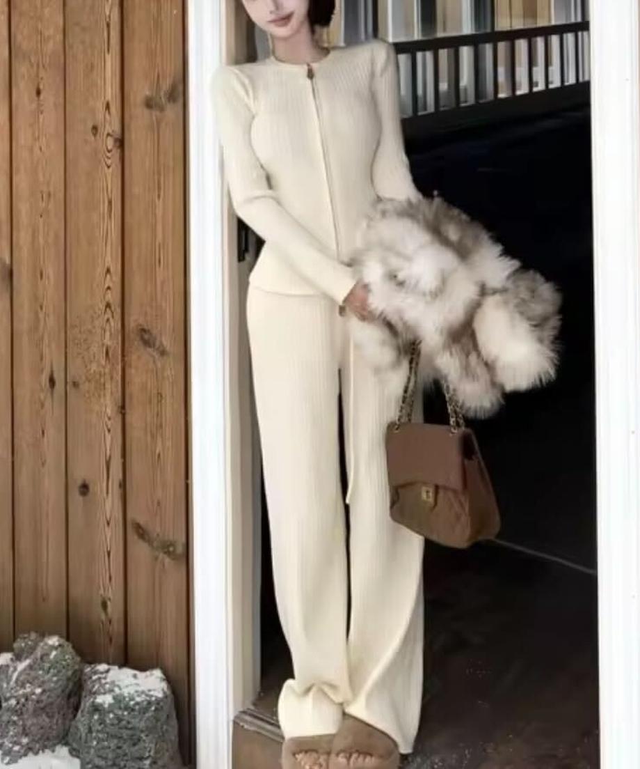 Knit Zipper Setup【Gray、White】/ ニットジッパーセットアップ