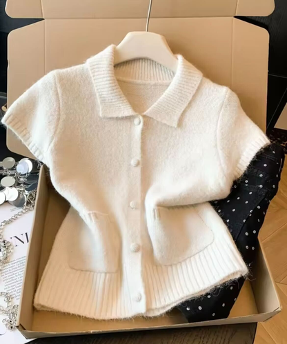 French Polo Knit Top / フレンチポロニットトップス
