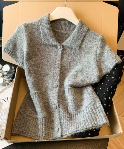 French Polo Knit Top / フレンチポロニットトップス