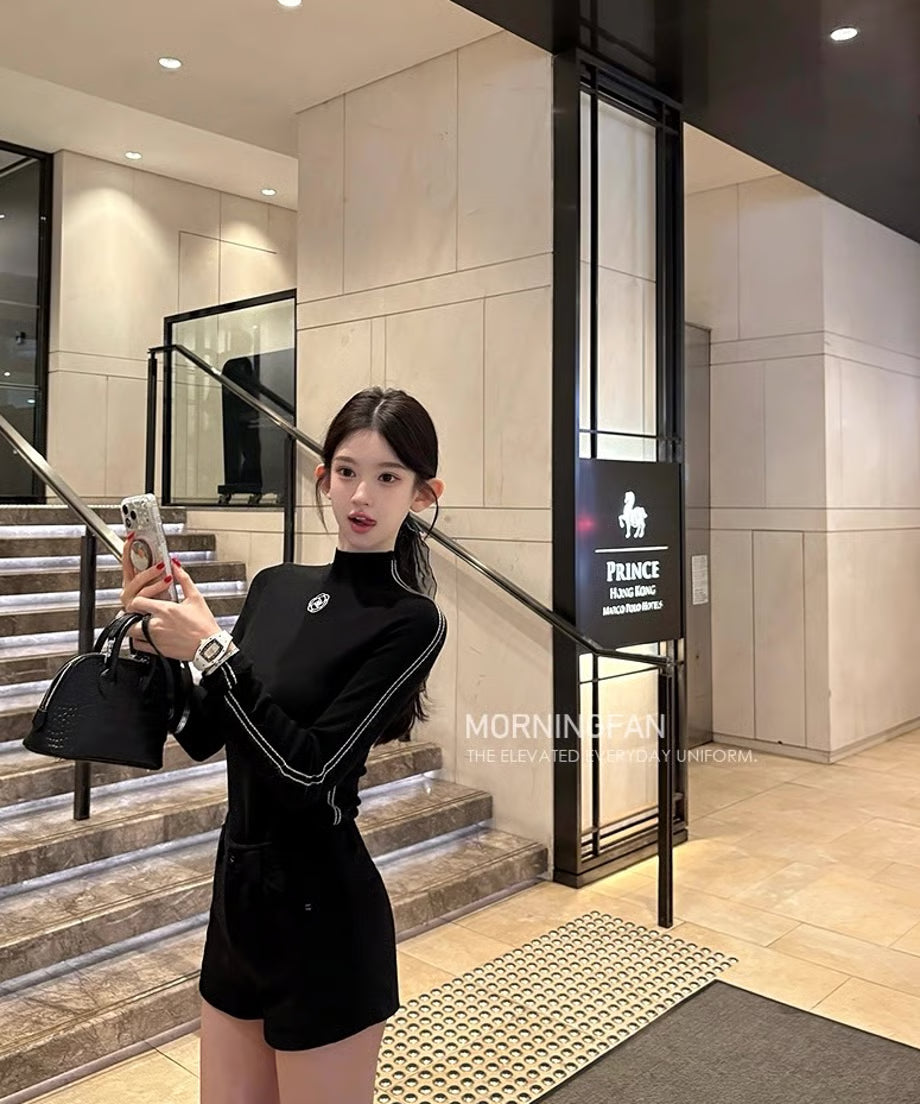 Cameria Embroidery Turtleneck Knit Top【Black】【White】