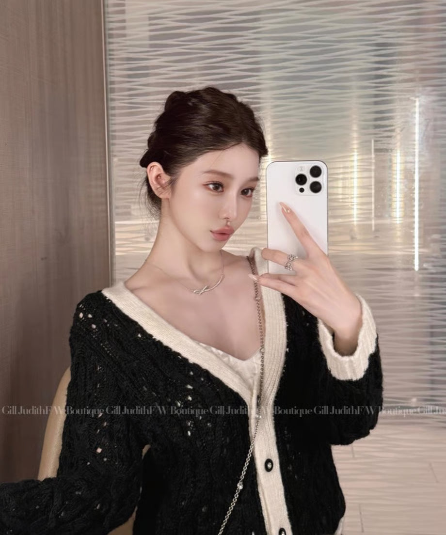 Classic Bicolor Knit Cardigan