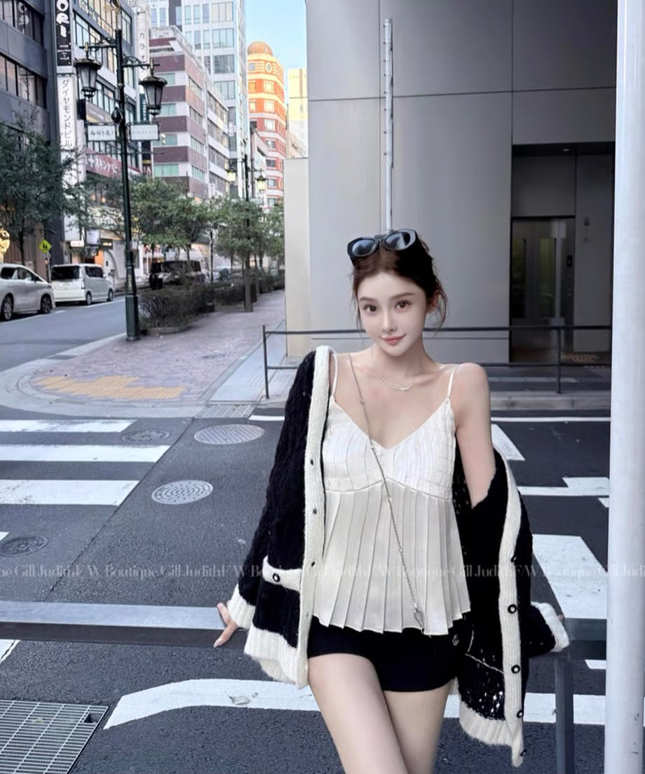 Classic Bicolor Knit Cardigan