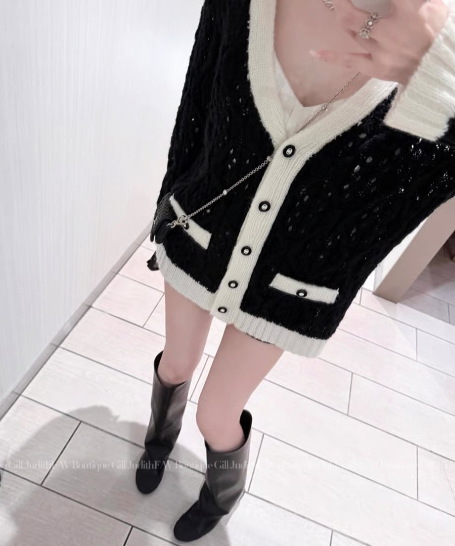 Classic Bicolor Knit Cardigan