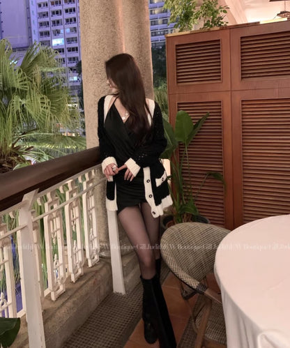 Classic Bicolor Knit Cardigan