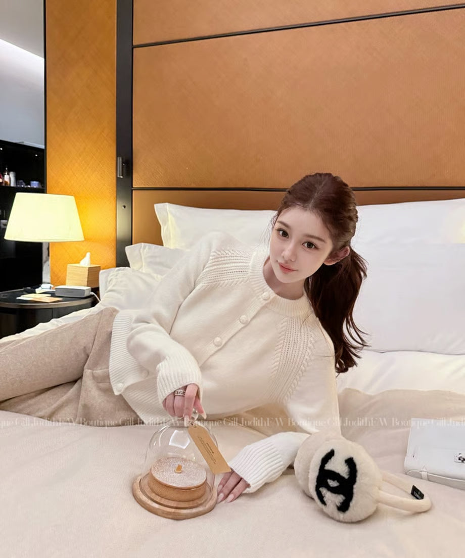 Velvet White Knit Cardigan/　ベルベットホワイトニットカーディガン