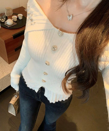 Off Shoulder Bijou Knit Sweater /オフショルダービジューニットセーター