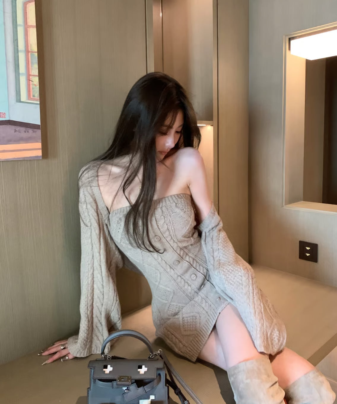 Knit Cardigan＋Strapless Knit OP　